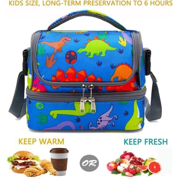 FlowFly Kids Double Decker Cooler Insulated Lunch Bag Large Tote for Boys, - Picture 2 of 8
